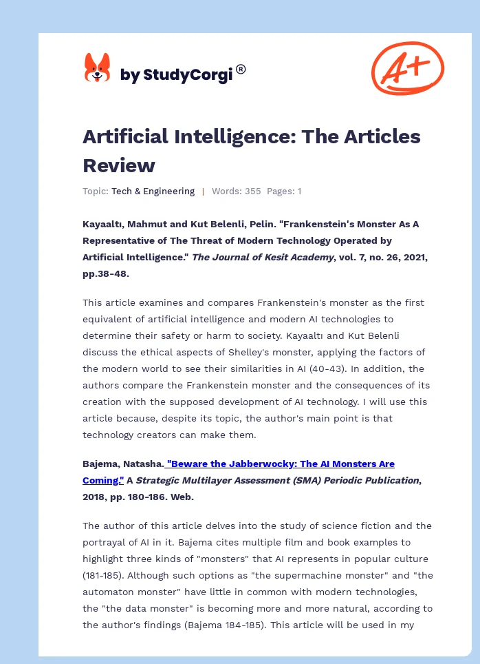 Artificial Intelligence: The Articles Review. Page 1