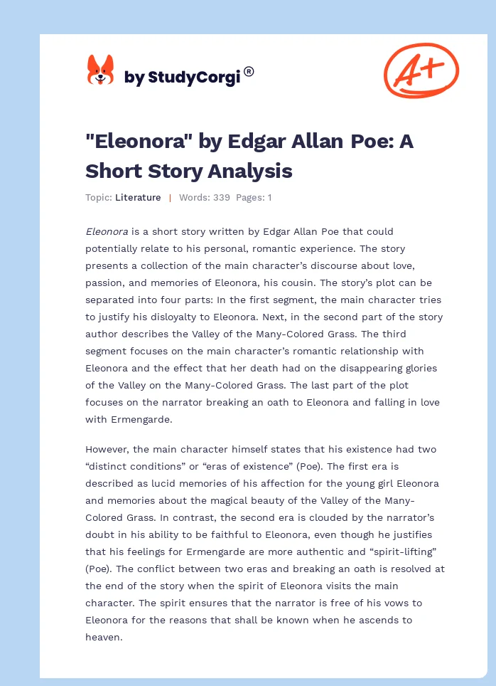 "Eleonora" by Edgar Allan Poe: A Short Story Analysis. Page 1
