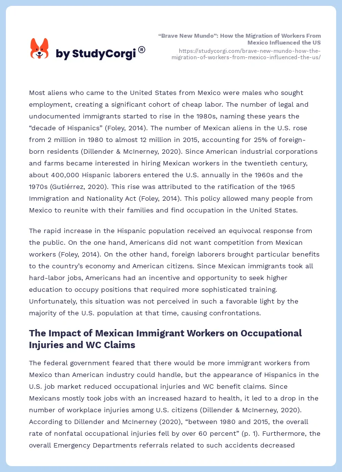 “Brave New Mundo”: How the Migration of Workers From Mexico Influenced the US. Page 2