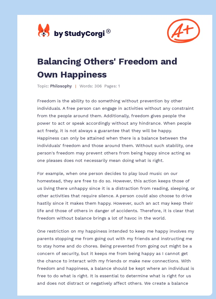 Balancing Others' Freedom and Own Happiness. Page 1