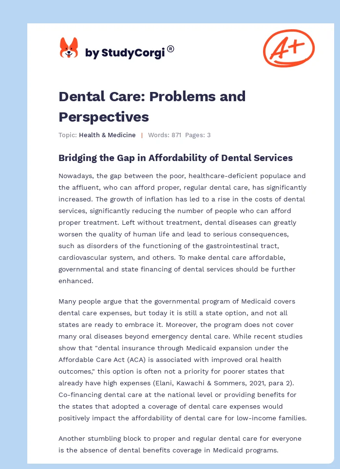 Dental Care: Problems and Perspectives. Page 1