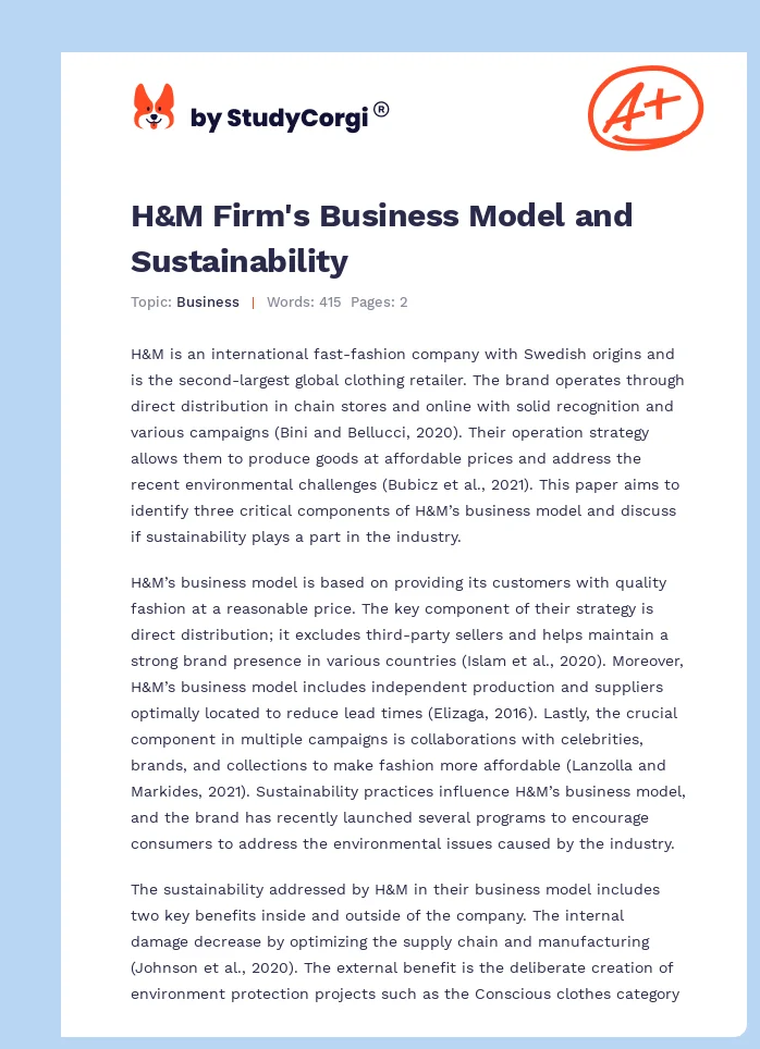 H&M Firm's Business Model and Sustainability. Page 1