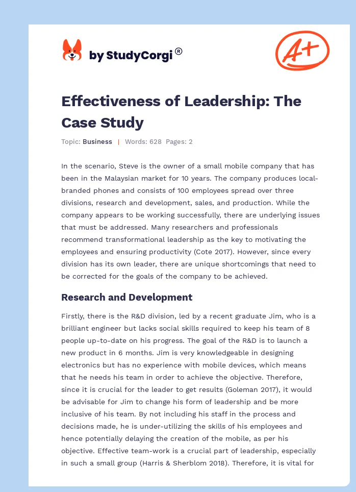 Effectiveness of Leadership: The Case Study. Page 1
