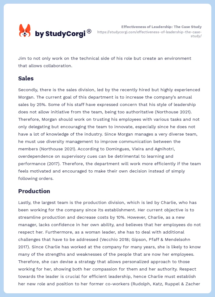 Effectiveness of Leadership: The Case Study. Page 2