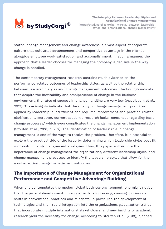 The Interplay Between Leadership Styles and Organizational Change Management. Page 2
