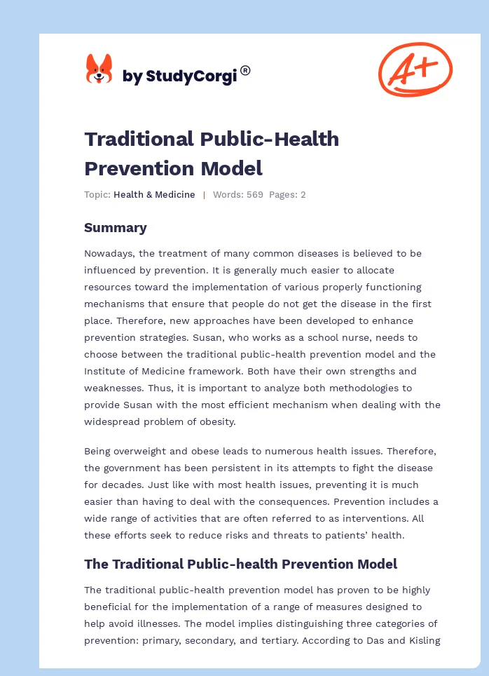 Traditional Public-Health Prevention Model. Page 1