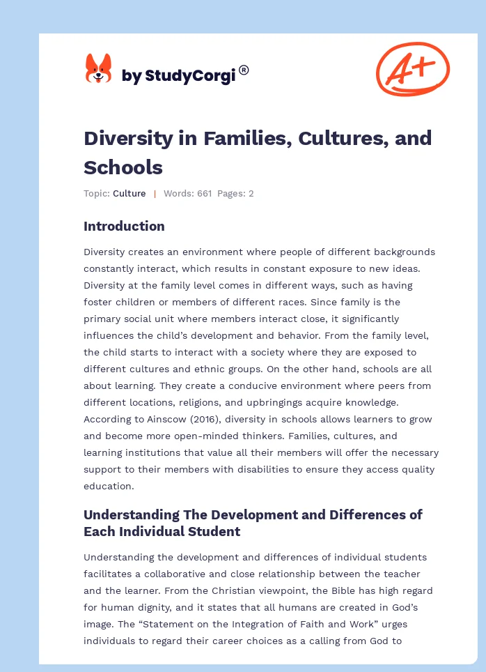 Diversity in Families, Cultures, and Schools. Page 1