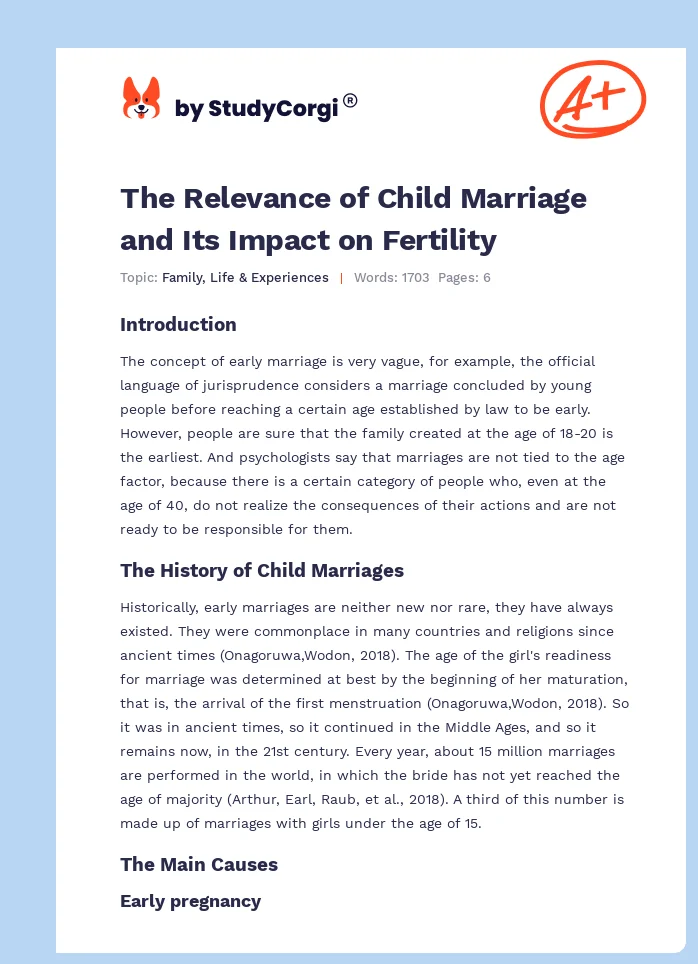 The Relevance of Child Marriage and Its Impact on Fertility. Page 1