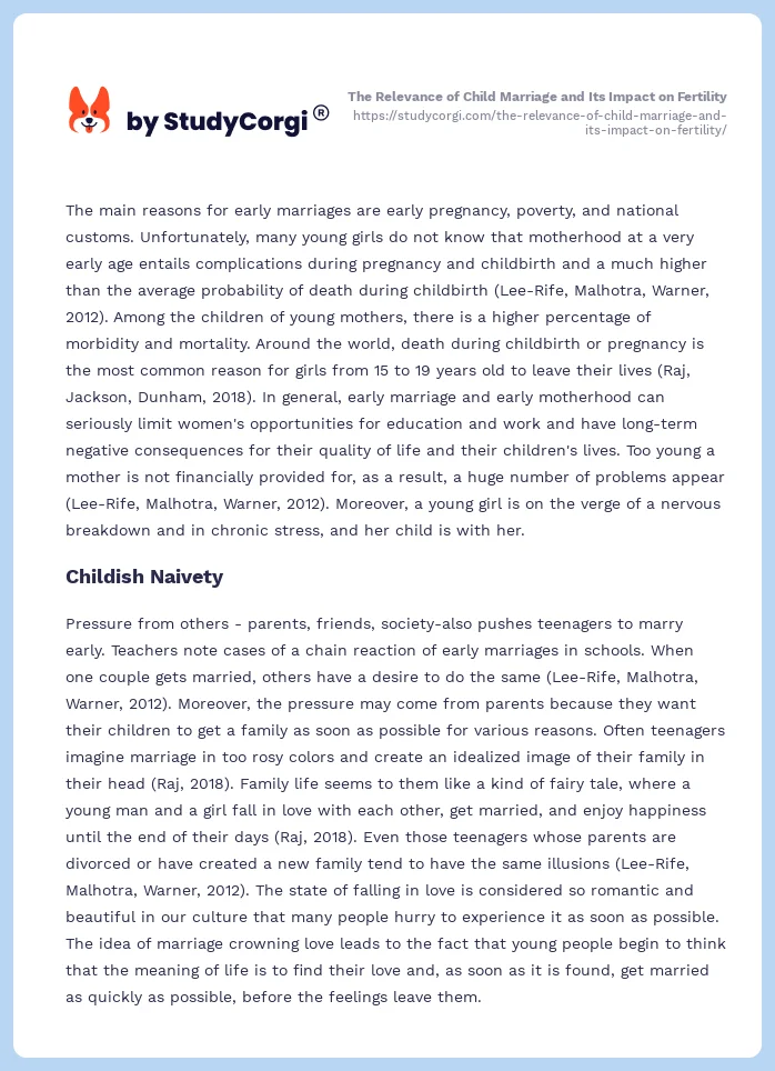 The Relevance of Child Marriage and Its Impact on Fertility. Page 2