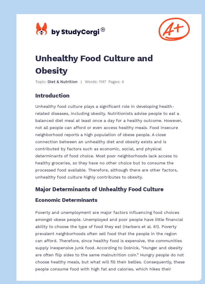 Unhealthy Food Culture and Obesity. Page 1