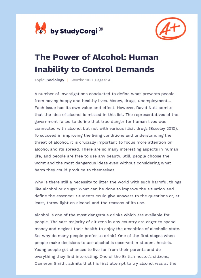 The Power of Alcohol: Human Inability to Control Demands. Page 1