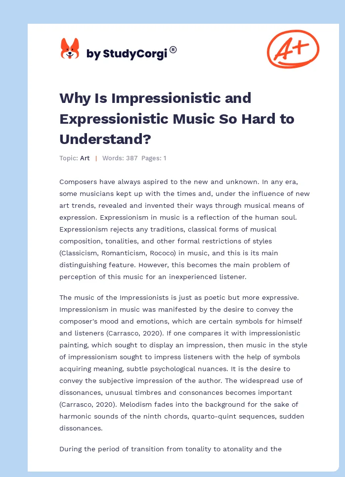 Why Is Impressionistic and Expressionistic Music So Hard to Understand?. Page 1