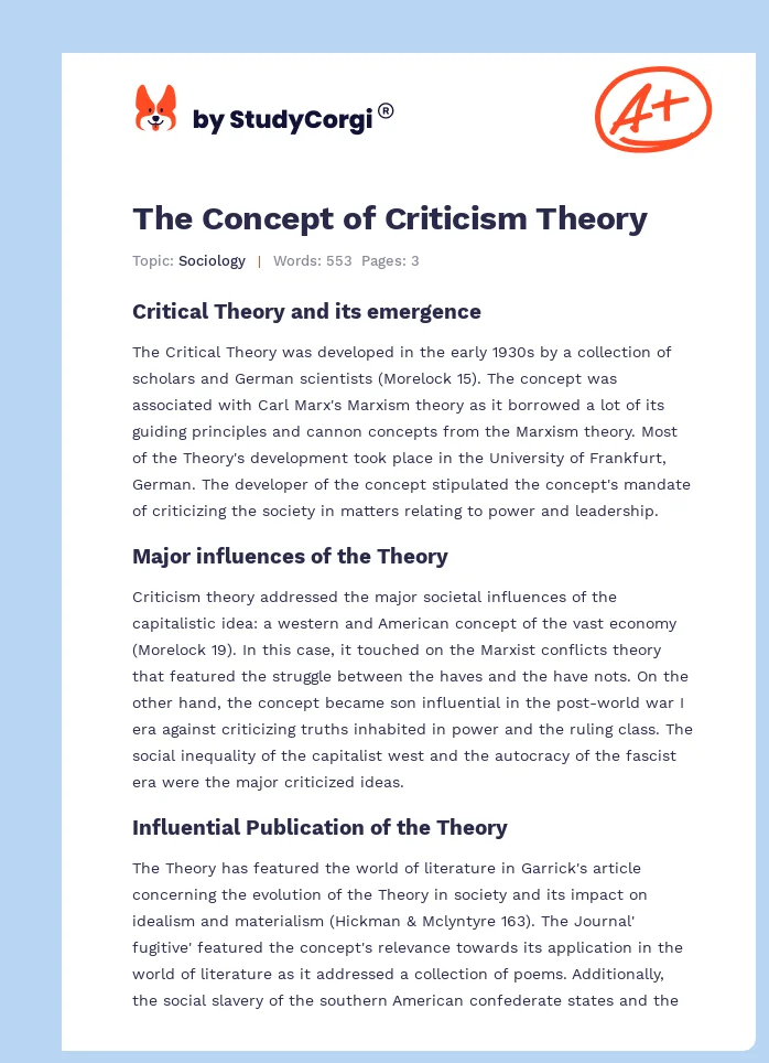 The Concept of Criticism Theory. Page 1
