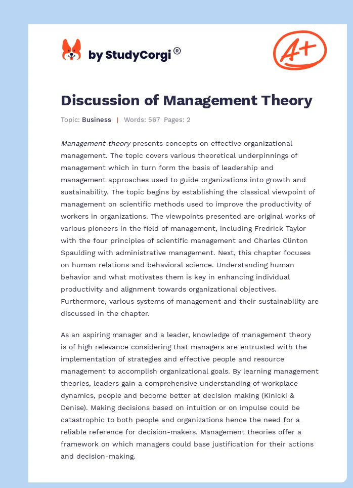 Discussion of Management Theory. Page 1