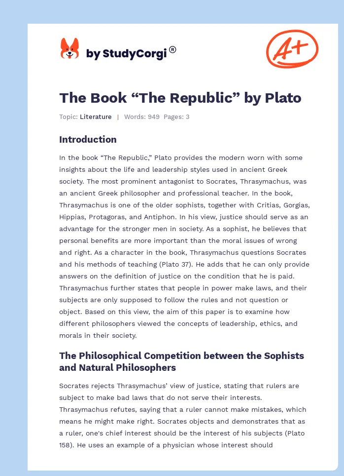 The Book “The Republic” by Plato. Page 1