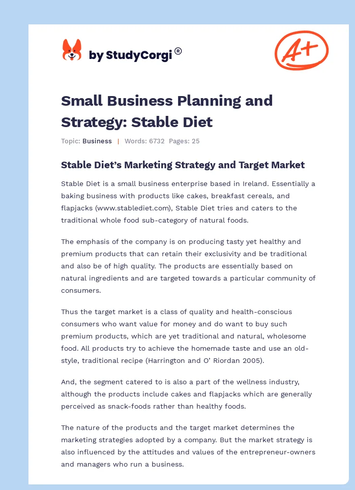 Small Business Planning and Strategy: Stable Diet. Page 1