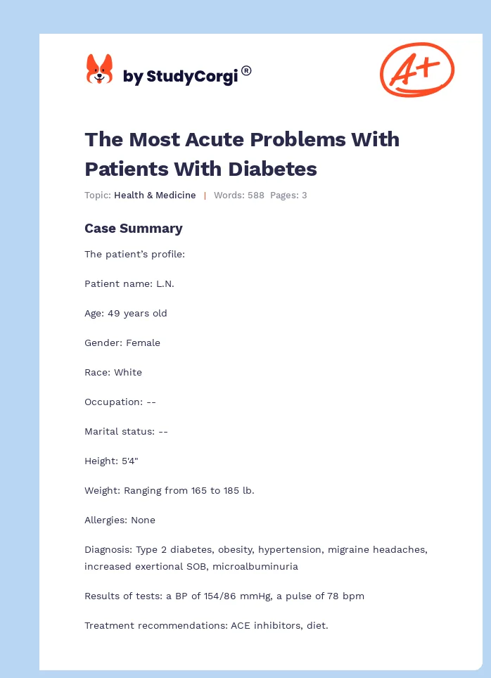 The Most Acute Problems With Patients With Diabetes. Page 1