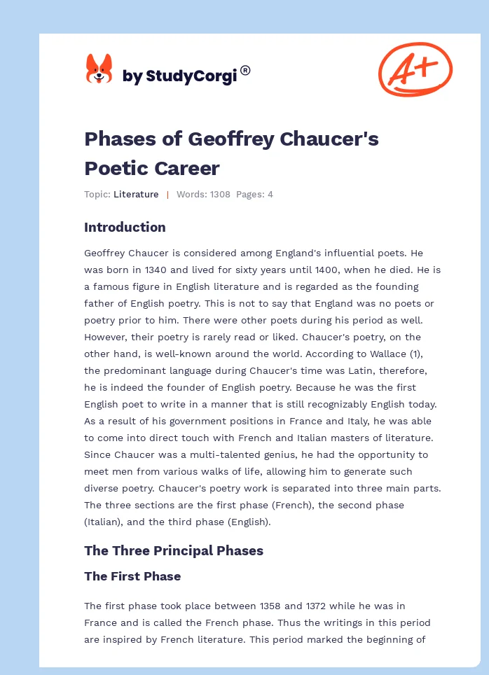 Phases of Geoffrey Chaucer's Poetic Career. Page 1
