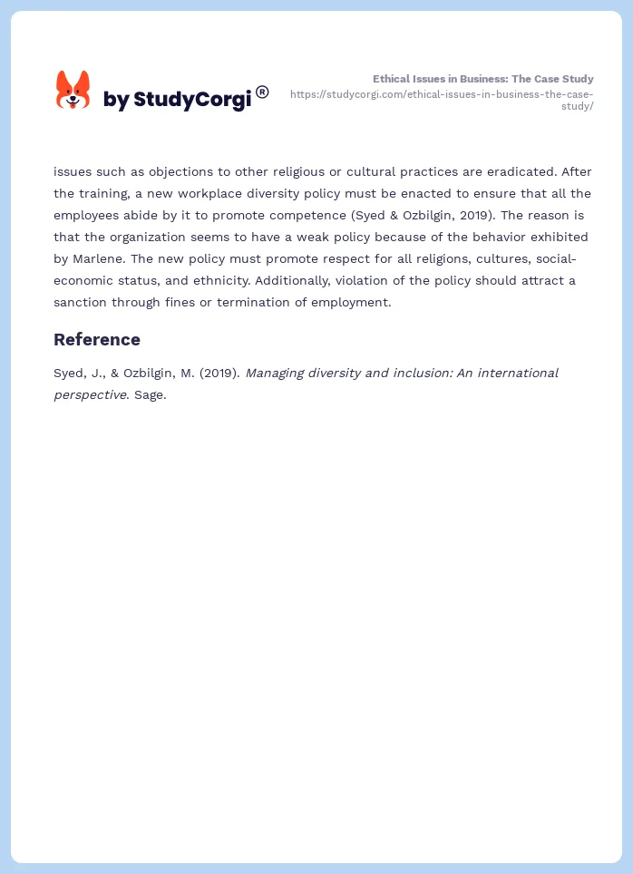 Ethical Issues in Business: The Case Study. Page 2
