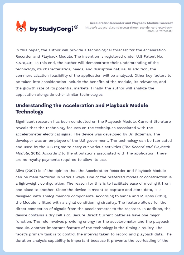 Acceleration Recorder and Playback Module Forecast. Page 2