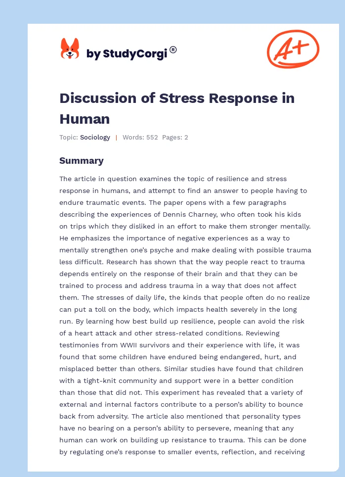 Discussion of Stress Response in Human. Page 1