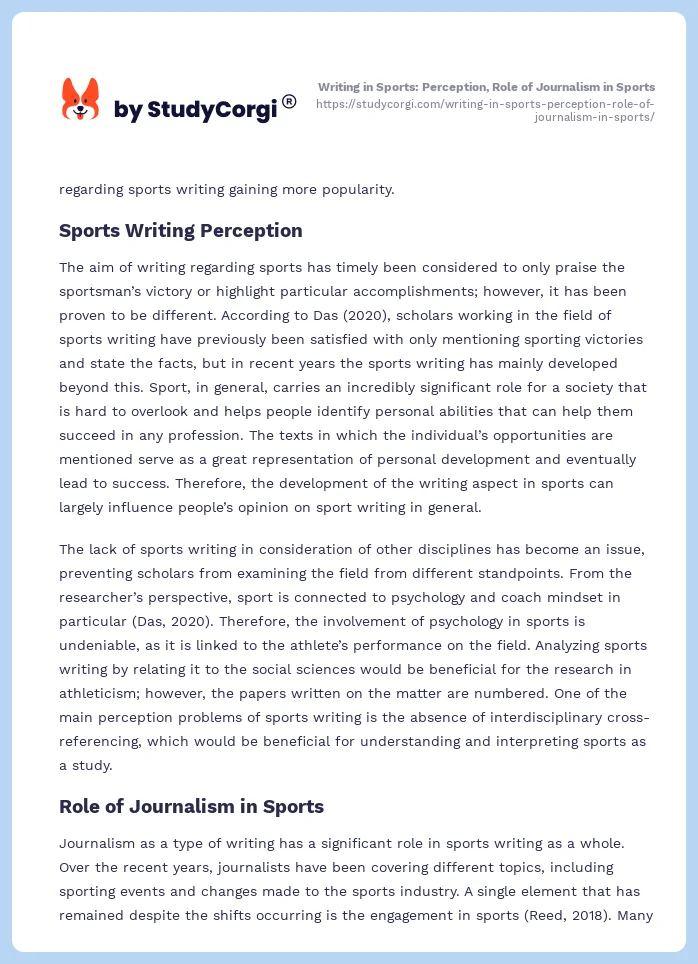 Writing in Sports: Perception, Role of Journalism in Sports. Page 2