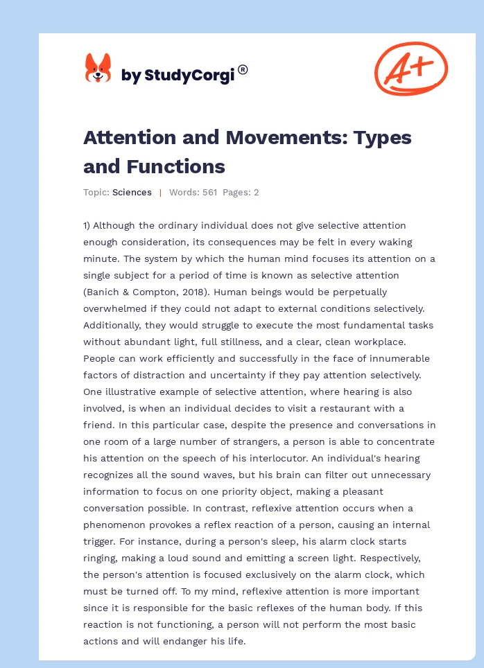 Attention and Movements: Types and Functions. Page 1
