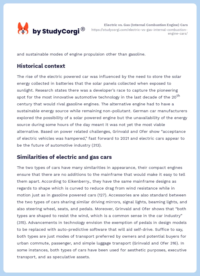Electric vs. Gas (Internal Combustion Engine) Cars. Page 2