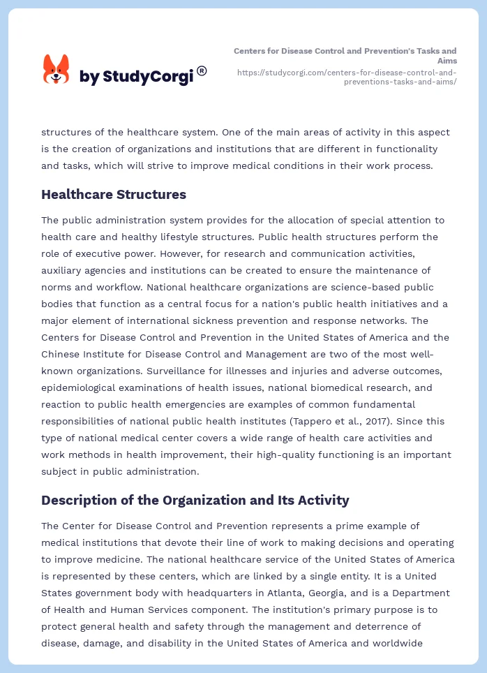 Centers for Disease Control and Prevention's Tasks and Aims. Page 2