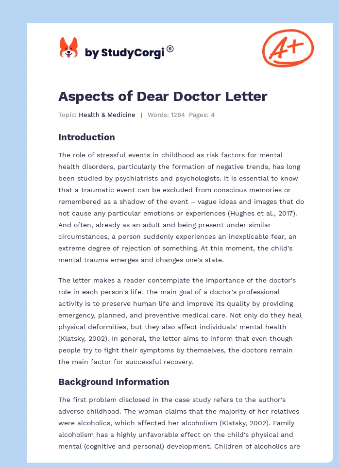Aspects of Dear Doctor Letter. Page 1