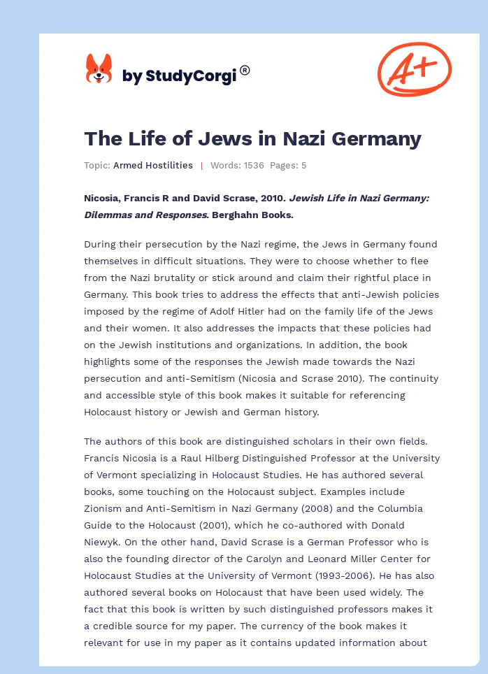 The Life of Jews in Nazi Germany. Page 1