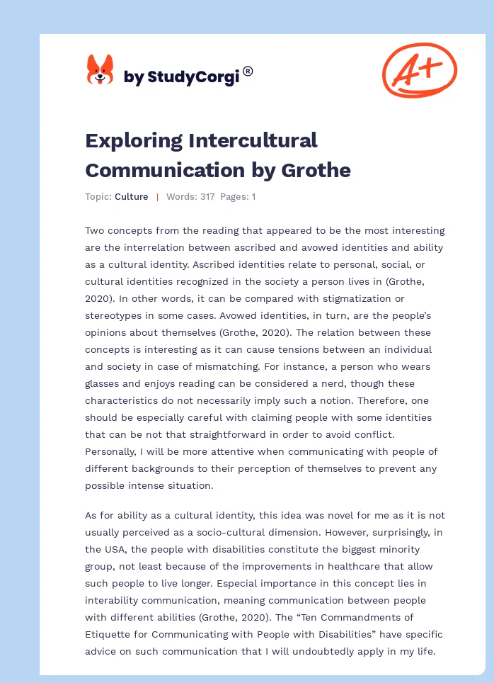 Exploring Intercultural Communication by Grothe. Page 1
