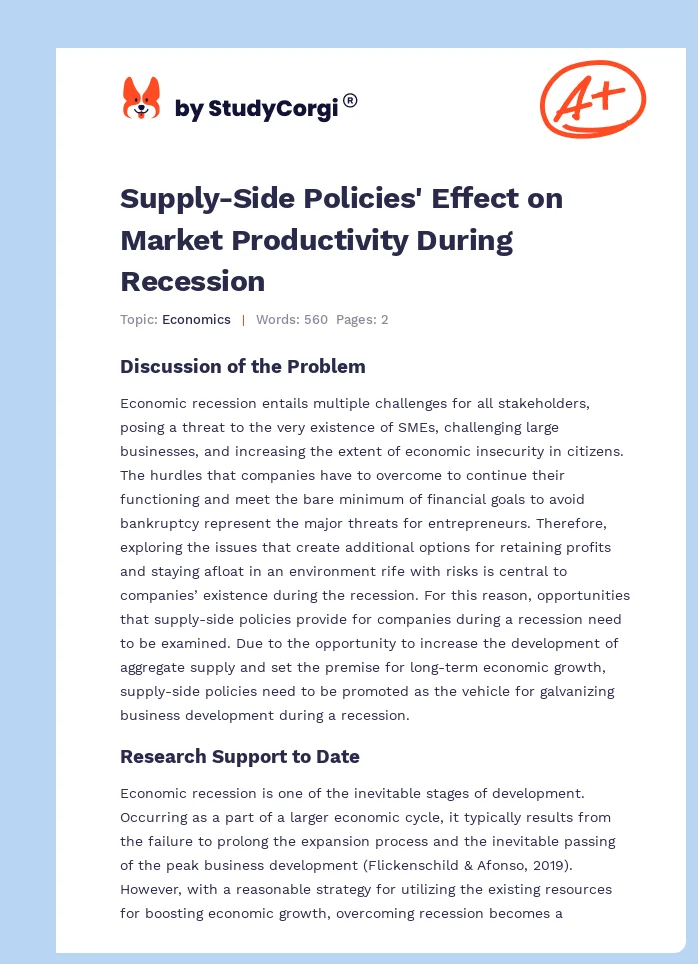 Supply-Side Policies' Effect on Market Productivity During Recession. Page 1
