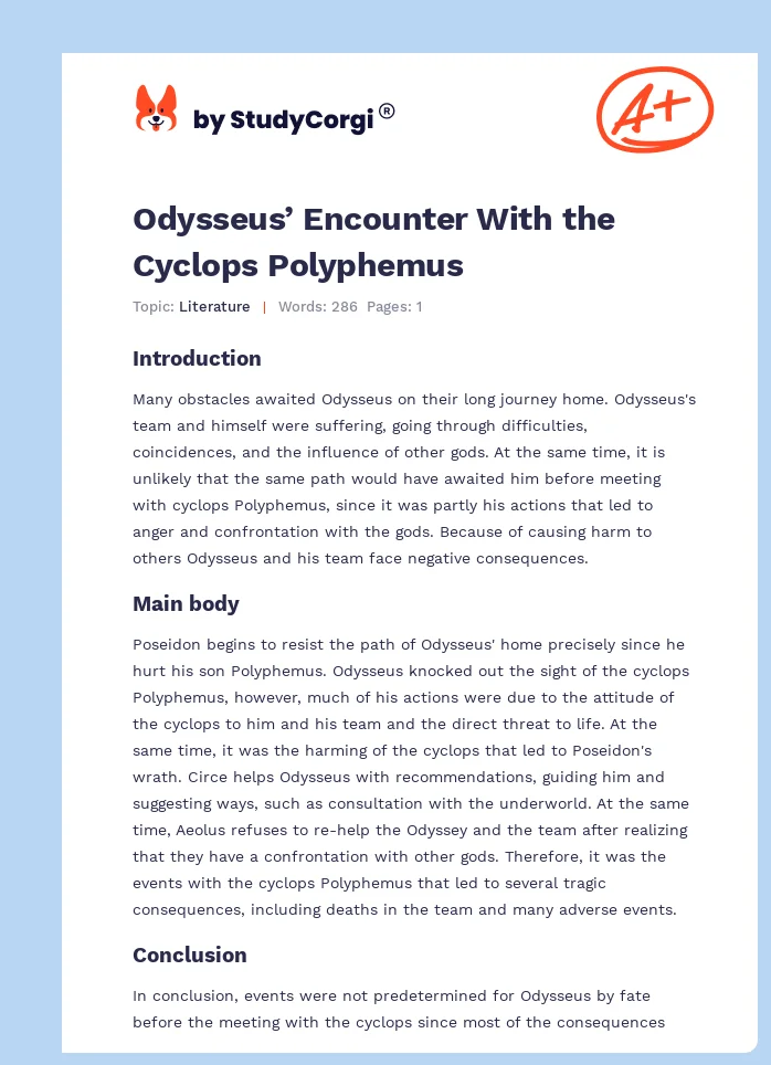 Odysseus’ Encounter With the Cyclops Polyphemus. Page 1