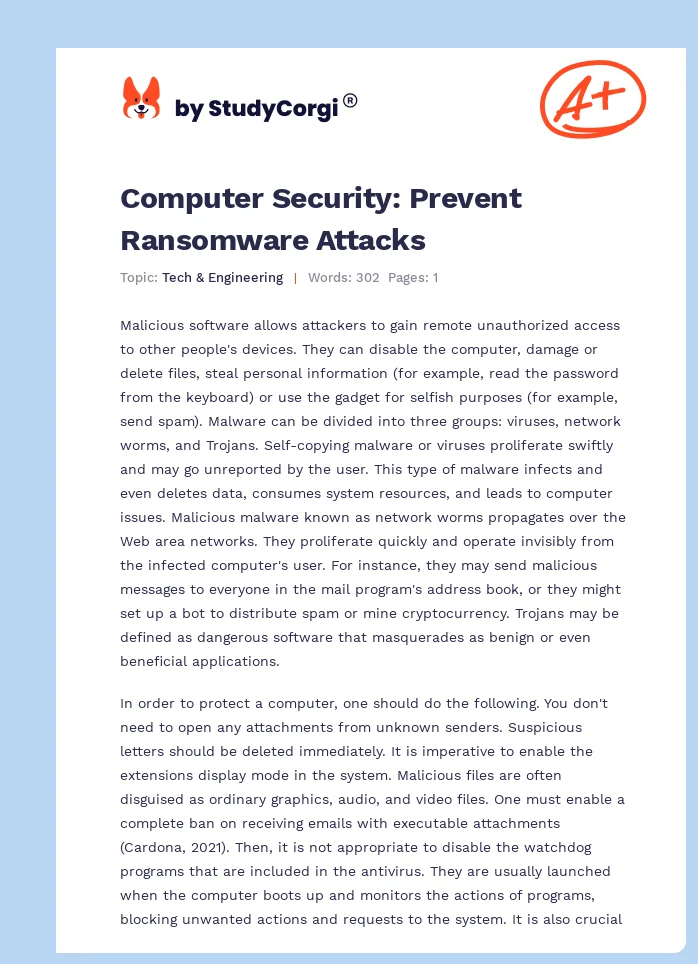 Computer Security: Prevent Ransomware Attacks. Page 1