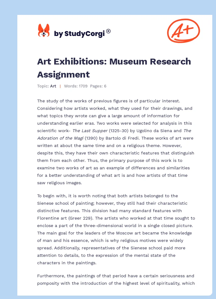 Art Exhibitions: Museum Research Assignment. Page 1