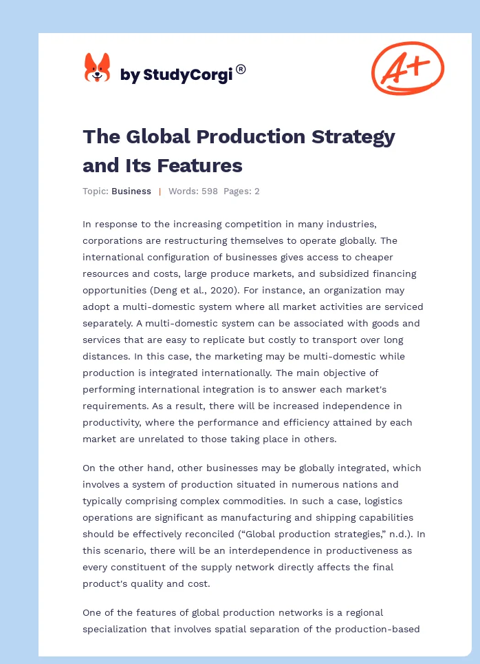 The Global Production Strategy and Its Features. Page 1