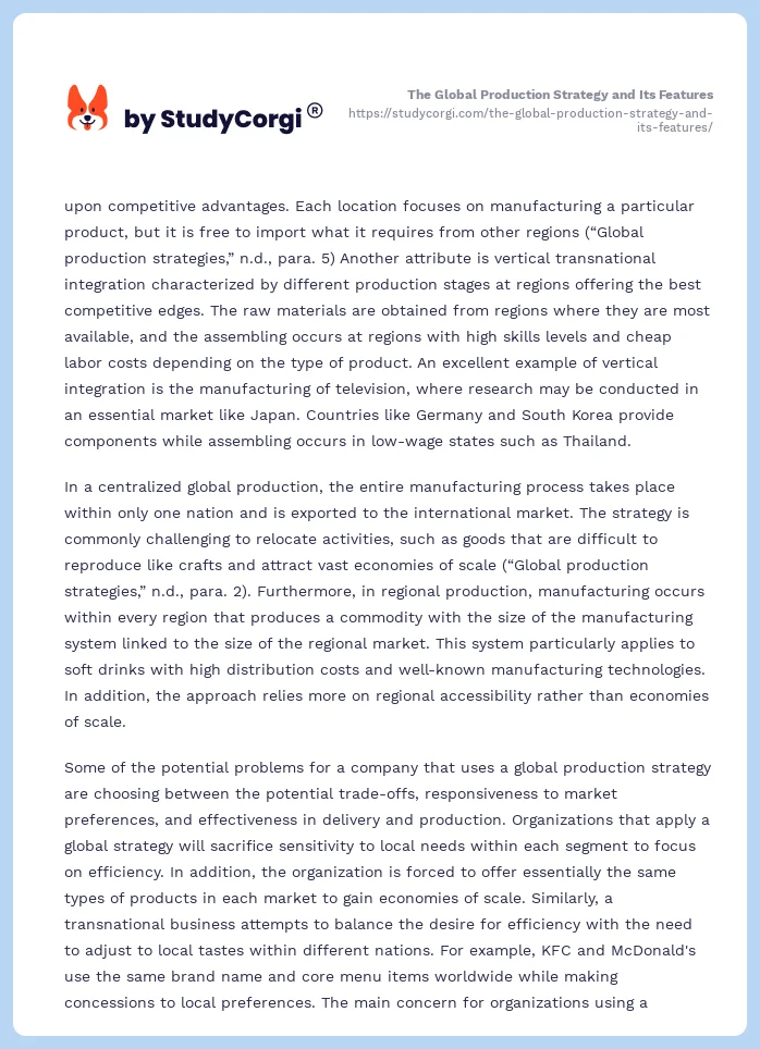 The Global Production Strategy and Its Features. Page 2