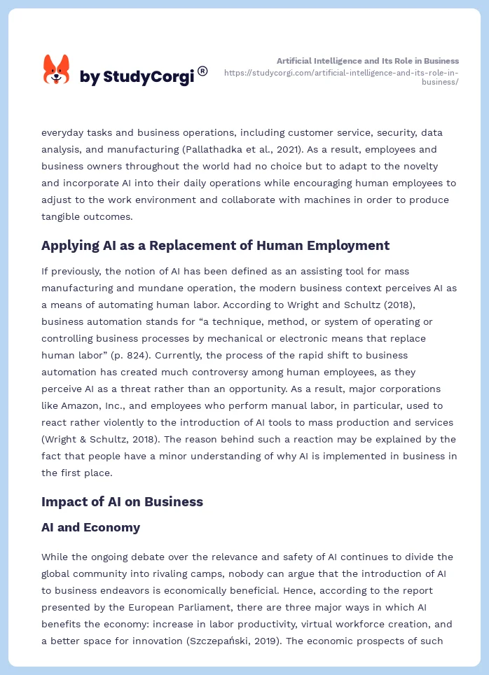 Artificial Intelligence and Its Role in Business. Page 2