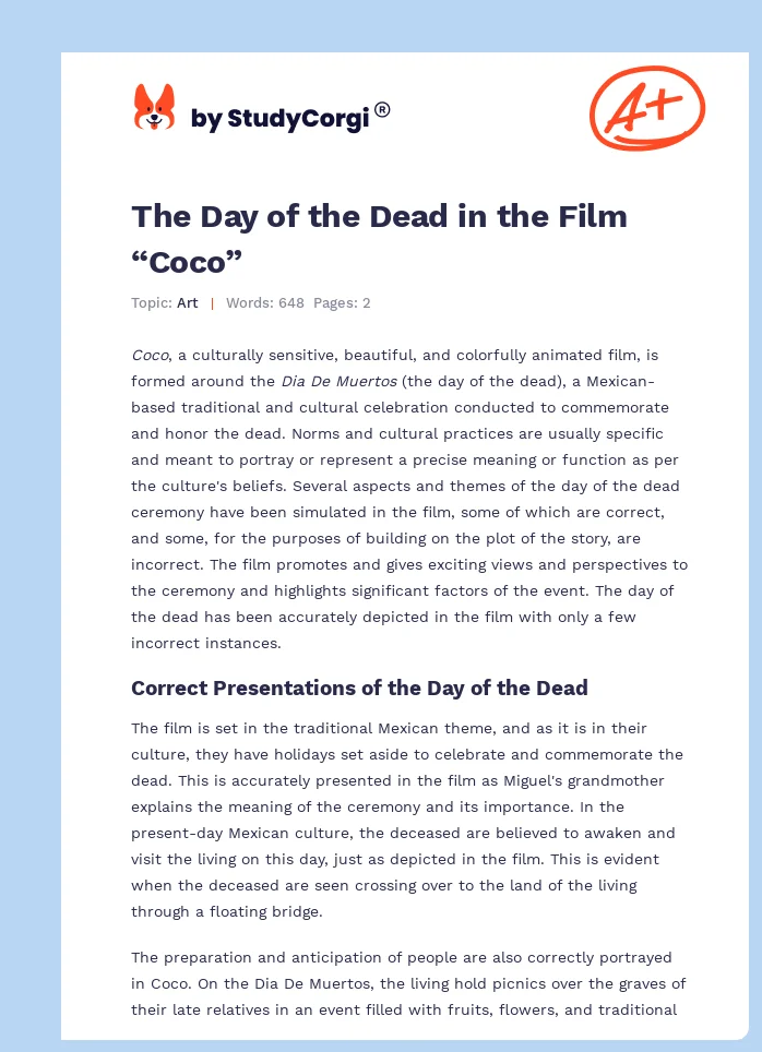 The Day of the Dead in the Film “Coco”. Page 1