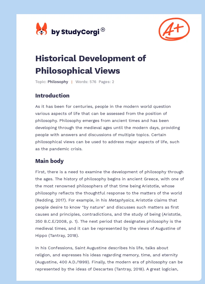 Historical Development of Philosophical Views. Page 1