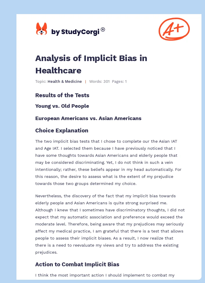 Analysis of Implicit Bias in Healthcare. Page 1