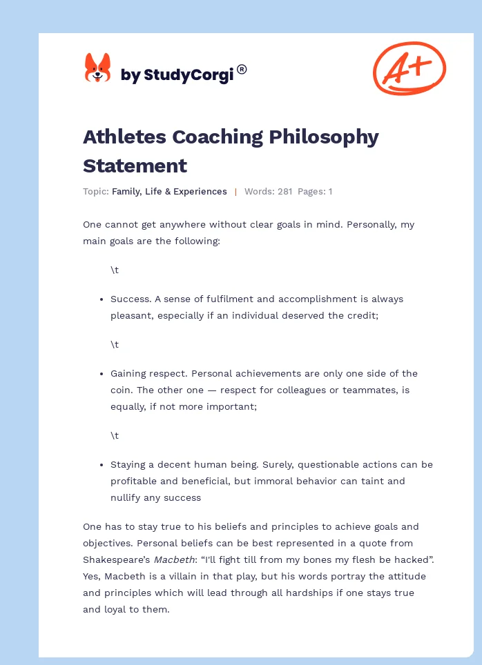 Athletes Coaching Philosophy Statement. Page 1