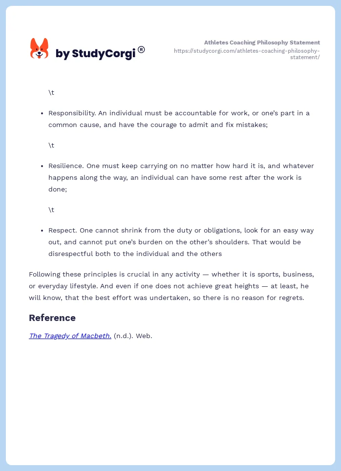 Athletes Coaching Philosophy Statement. Page 2