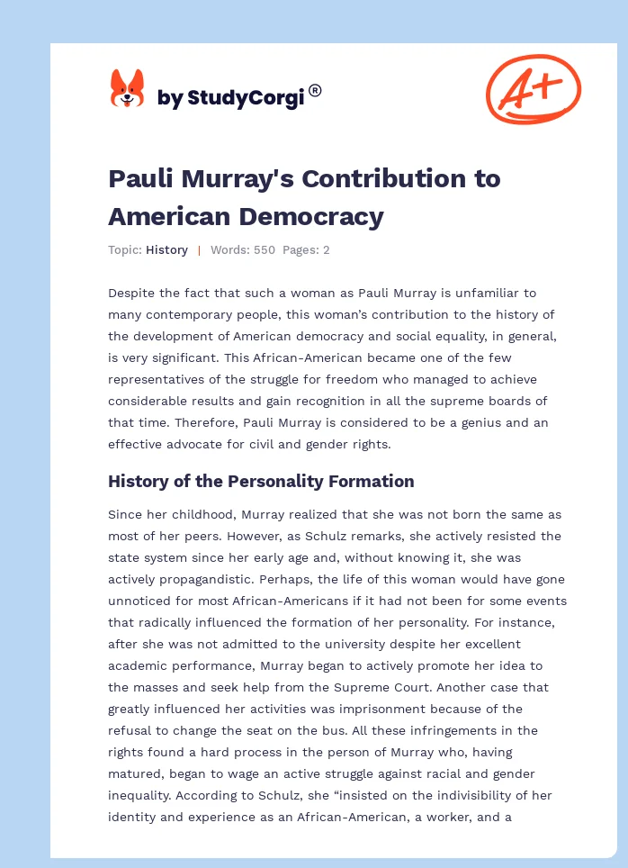 Pauli Murray's Contribution to American Democracy. Page 1