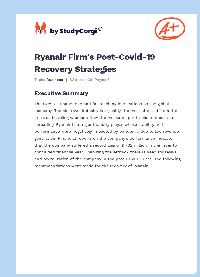 Ryanair Firm's Post-Covid-19 Recovery Strategies. Page 1