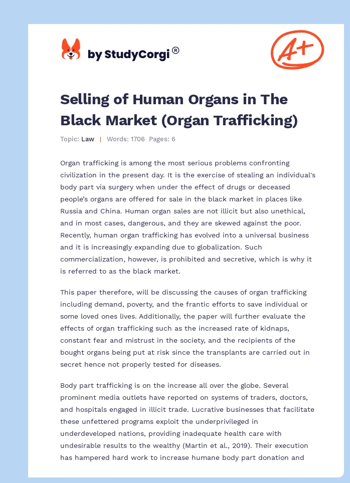 Selling of Human Organs in The Black Market (Organ Trafficking). Page 1