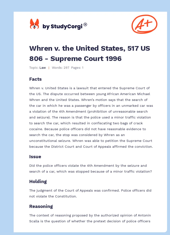 Whren v. the United States, 517 US 806 - Supreme Court 1996. Page 1