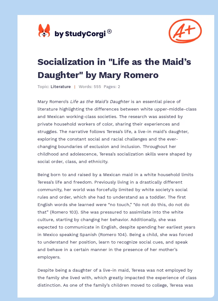 Socialization in "Life as the Maid’s Daughter" by Mary Romero. Page 1