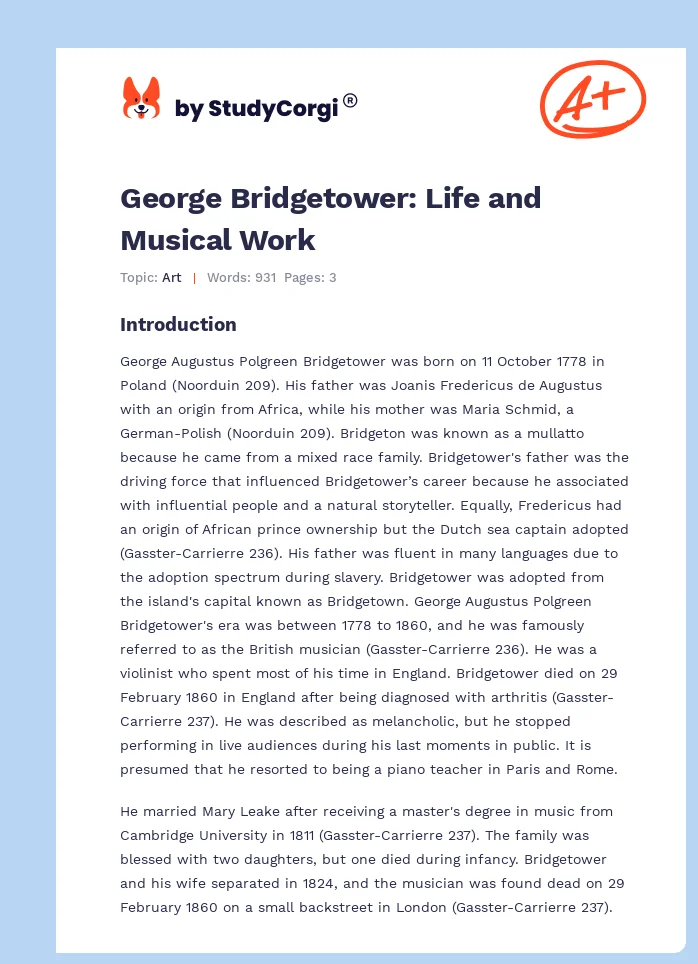 George Bridgetower: Life and Musical Work. Page 1